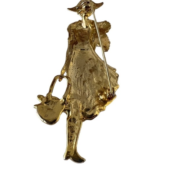 Beautiful Classy Enamel Lady and Dog Brooch Pin.  Crystals - Picture 3 of 6